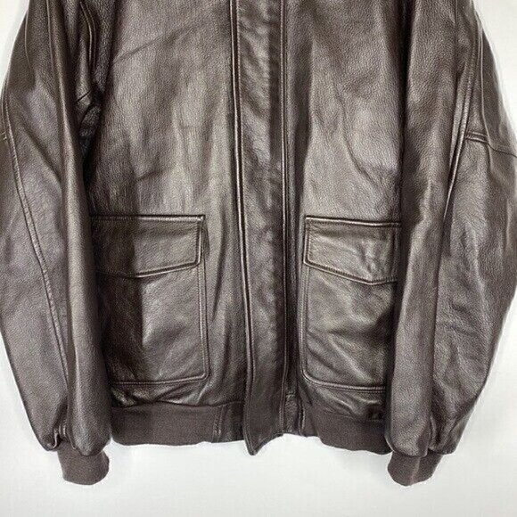 Vintage L.L. Bean Brown Goatskin Leather Bomber Flight Jacket Men's XL Tall - Picture 3 of 12